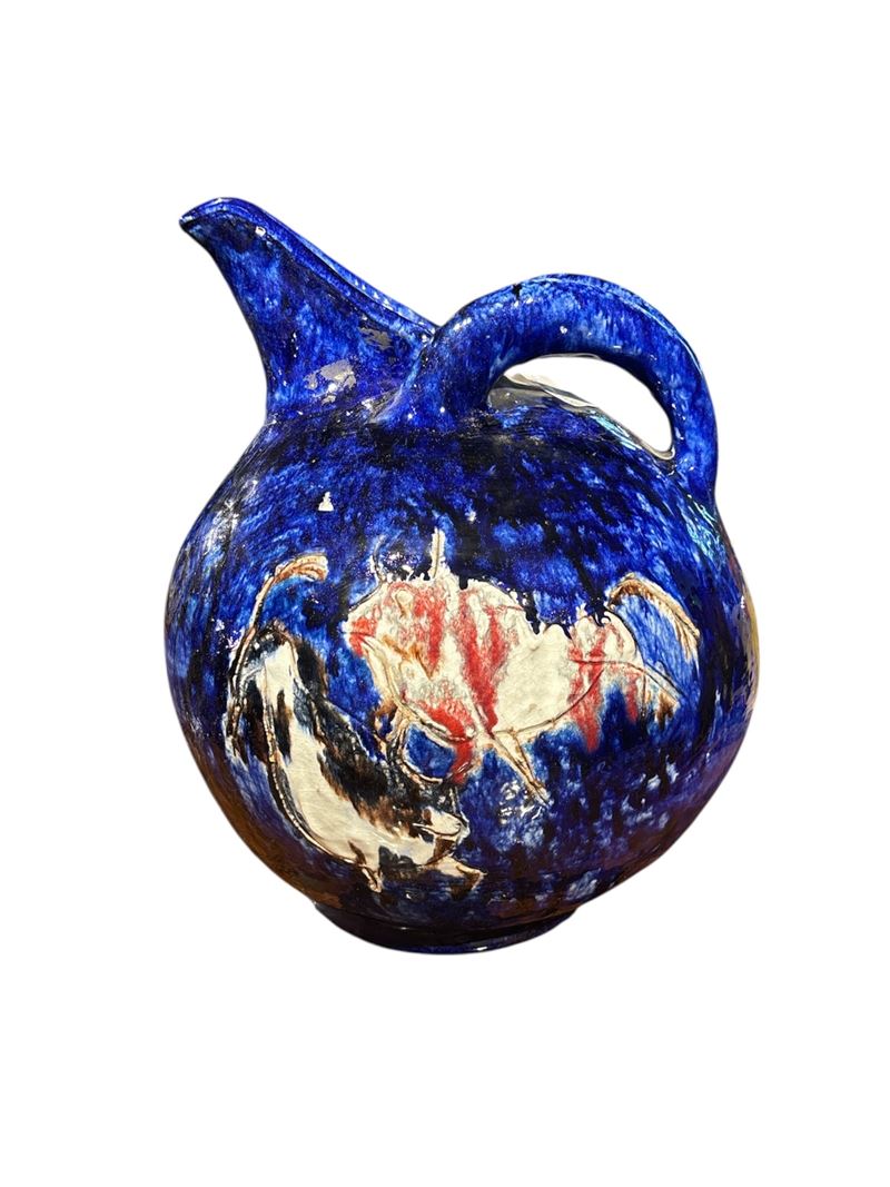 Fiasco, ceramica blu con decori, anni '50 del XX secolo