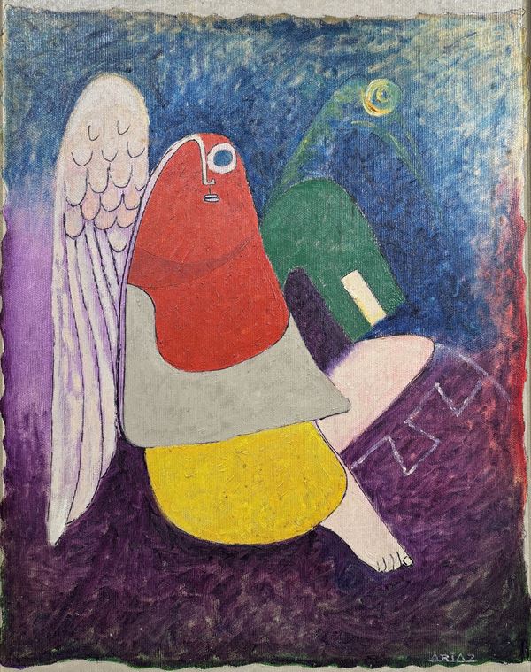 Poncho Ariaz : El angel y la Pacapaca  (1984)  - olio su tela - Auction Affordable art of the 20th century  - DAMS Casa d'Aste