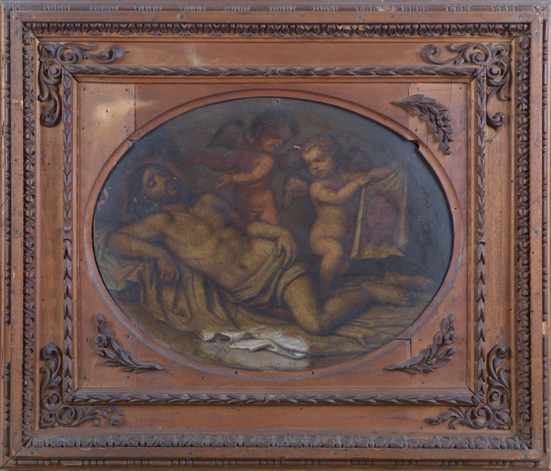 Cristo morto compianto da due angeli con il velo della Veronica