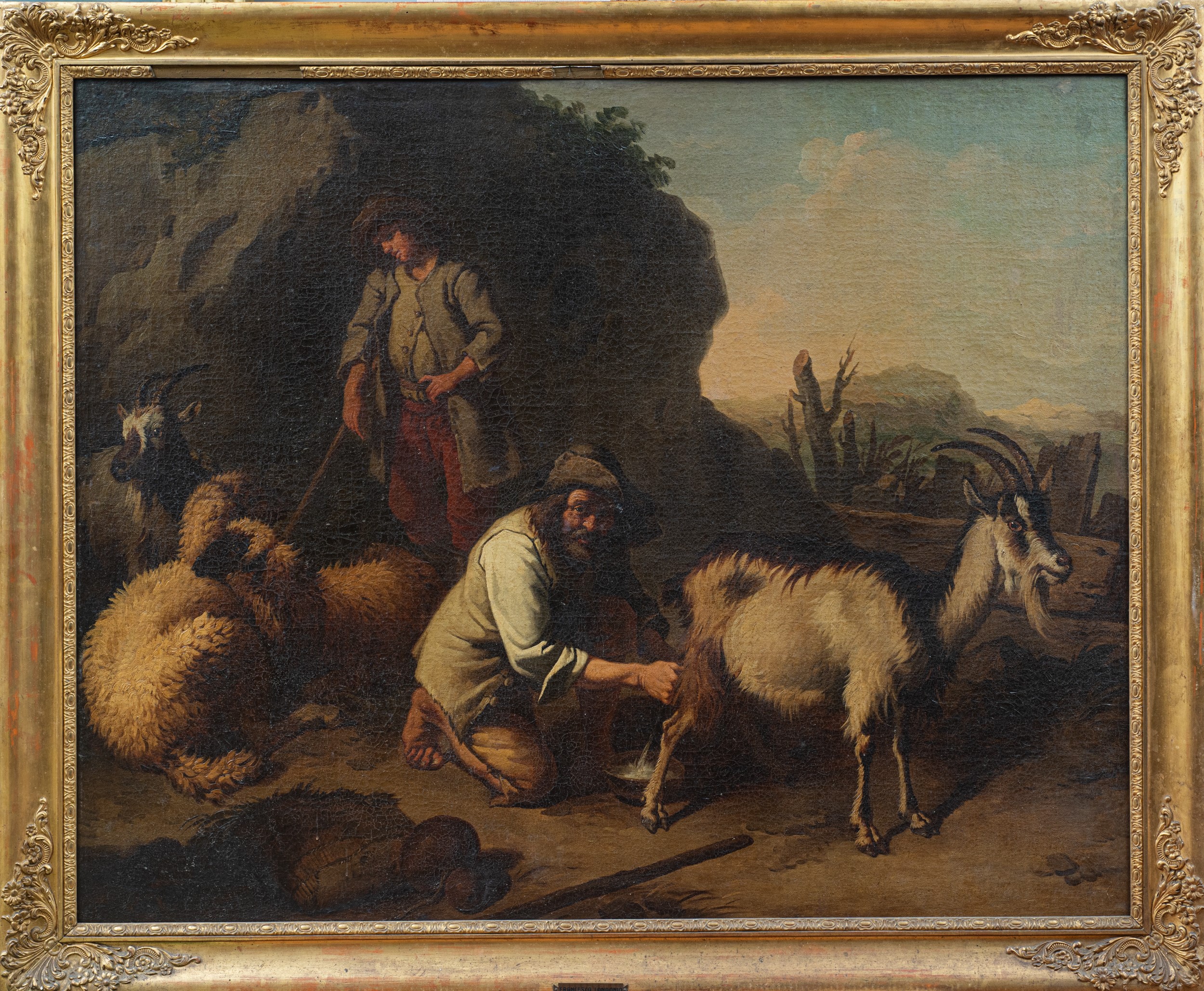 Scena pastorale con pastori e capre