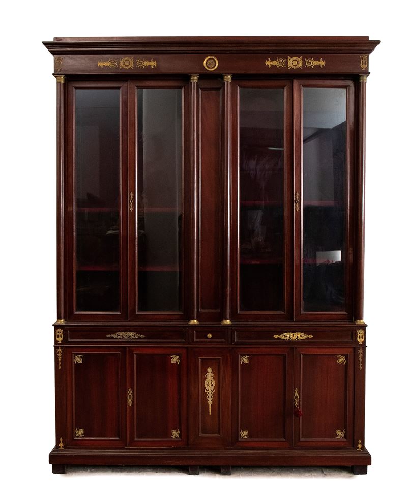 Libreria in stile Impero, legno di mogano, Francia, fine XIX secolo