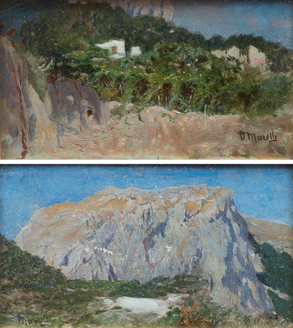 Domenico Morelli - Coppia di dipinti raffiguranti scorci della penisola sorrentina