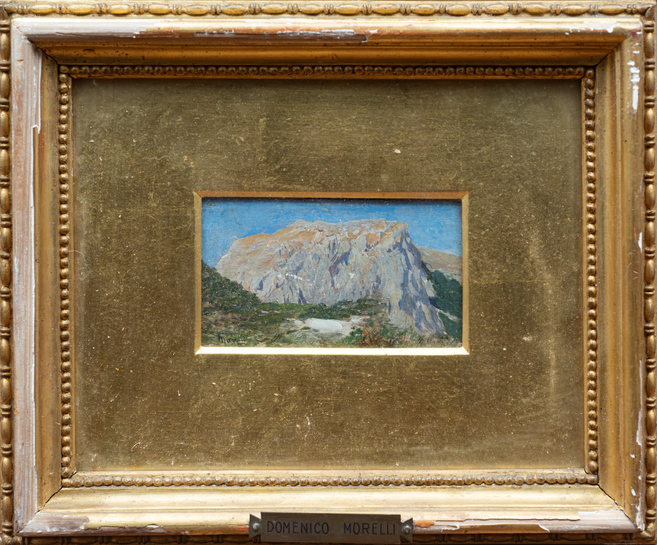 Domenico Morelli - Coppia di dipinti raffiguranti scorci della penisola sorrentina, olio su tevol...