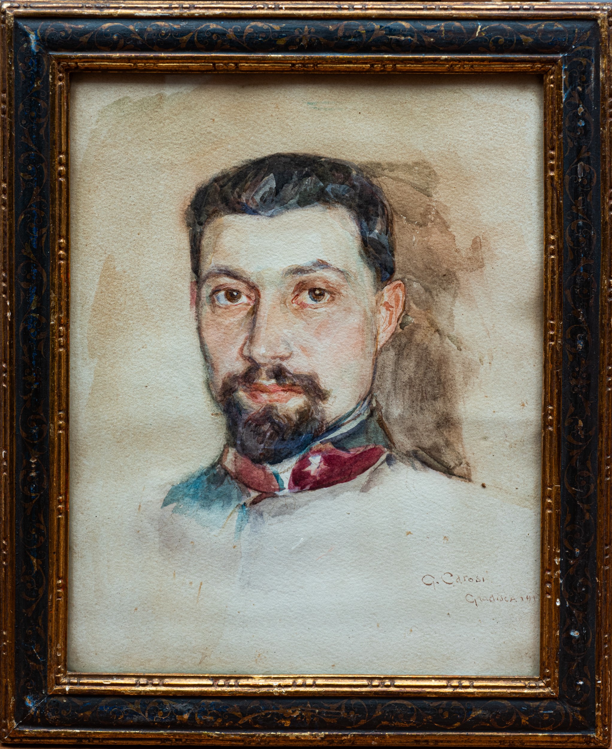 Giuseppe Carosi - Ritratto maschile, acquarello su carta (1917)