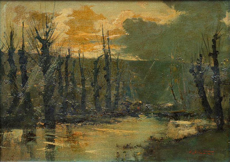 Ezelino Briante - Paesaggio lagunare, olio su tela