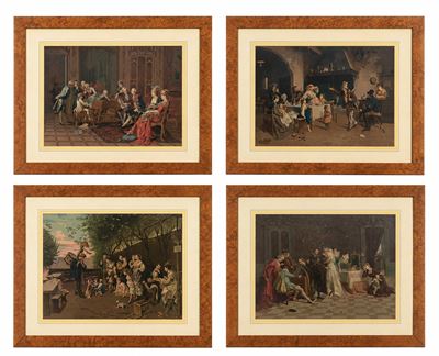 Quattro stampe a colori, tratte da dipinti del XIX secolo