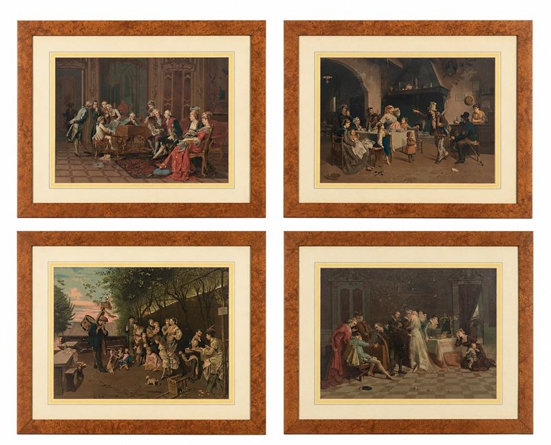 Quattro stampe a colori, tratte da dipinti del XIX secolo