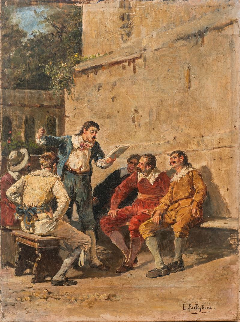 Luca Postiglione - Scena di genere, olio su tela