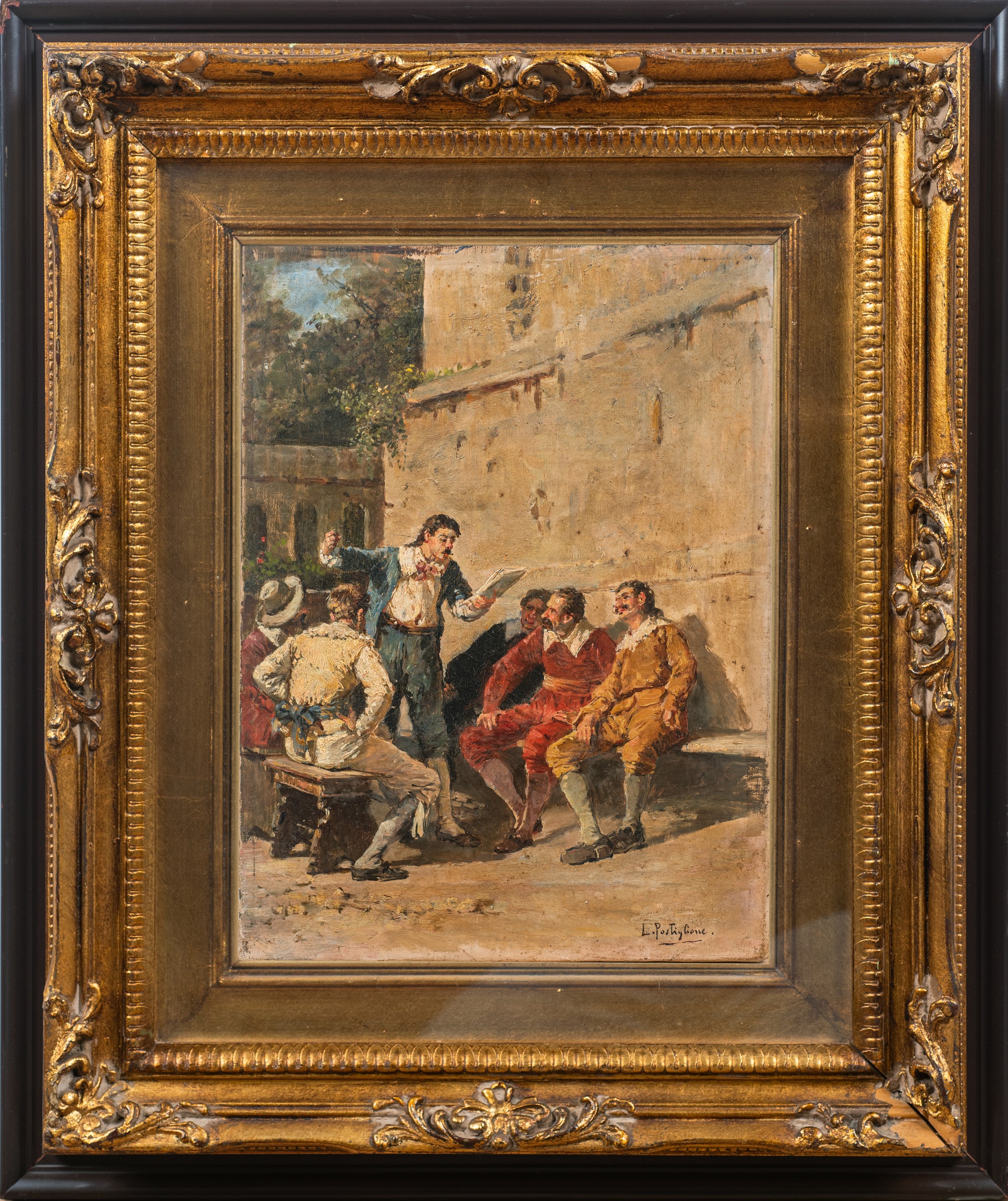Luca Postiglione - Scena di genere, olio su tela