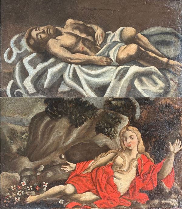 Scuola messicana-due dipinti raffigurati "la Deposizione" e "la Maddalena"