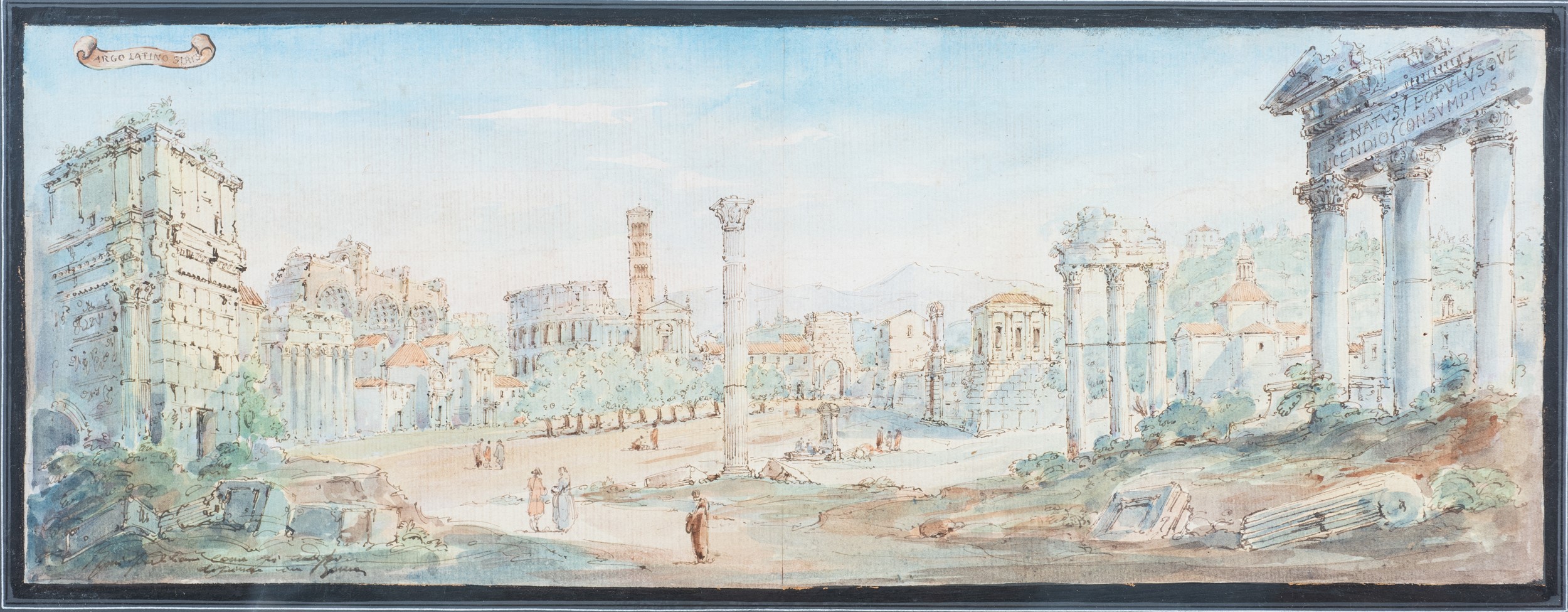 Tre acquerelli raffiguranti vedute di Roma