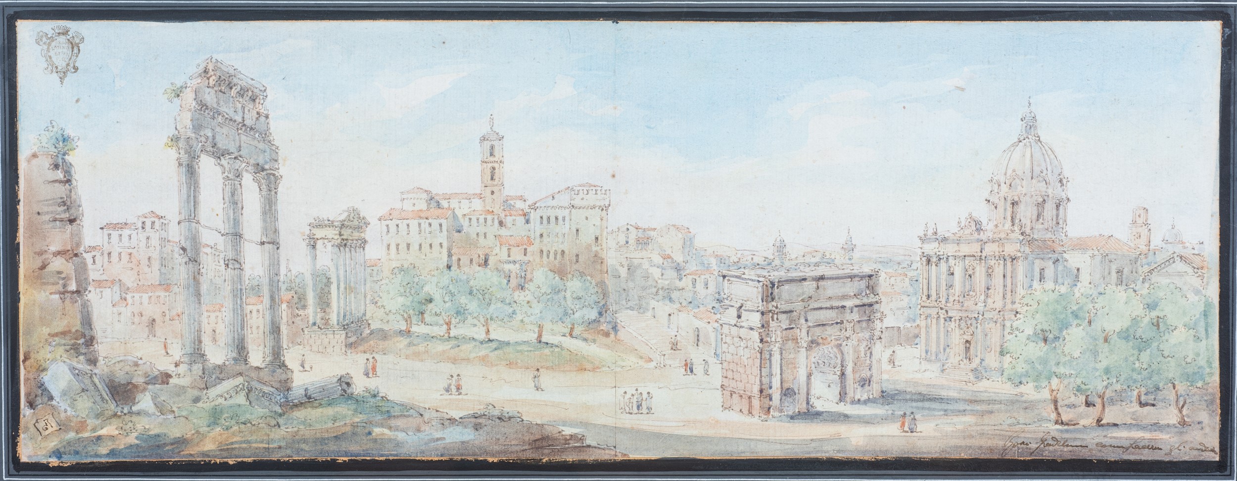 Tre acquerelli raffiguranti vedute di Roma