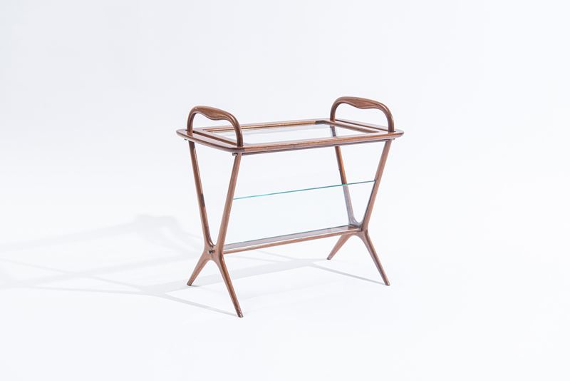 Ico Parisi - Tavolino portariviste, mod. 221, legno di mogano e cristallo molato, 1954