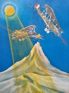 Pietro Ardigò - Aeropittura 'Combattimento Aereo al chiaro di Luna'