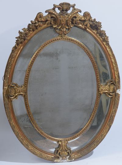 Specchiera ovale in legno dorato, Francia, Luigi Filippo, seconda metà XIX secolo
