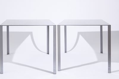 Coppia di Tavoli mod. 'Less', metallo, 1993