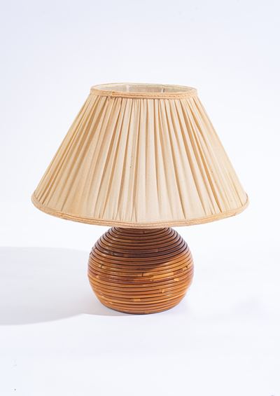 Lampada da tavolo in ottone e vimini