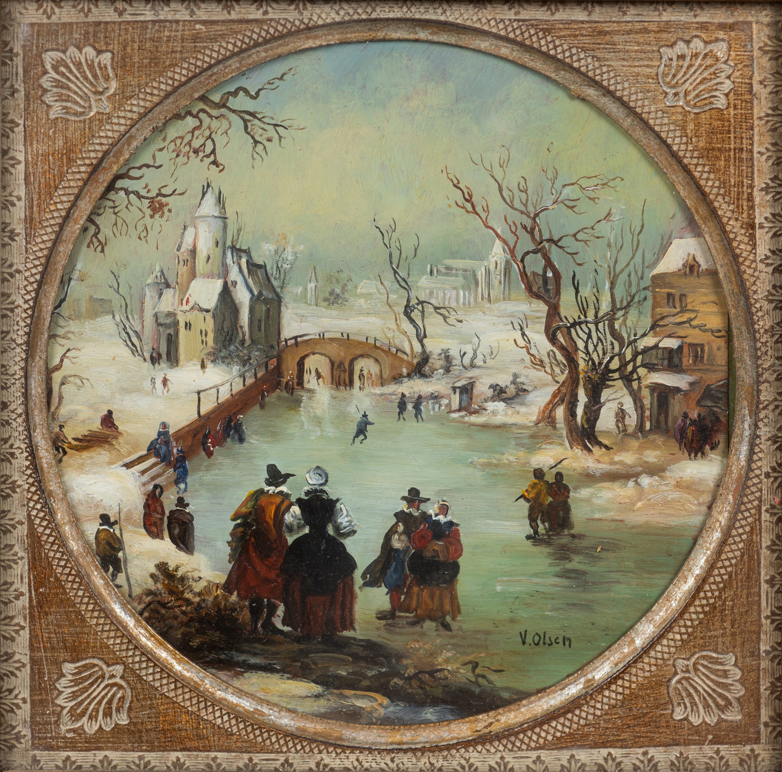 Van Olsen, Lotto di quattro dipinti a olio su rame