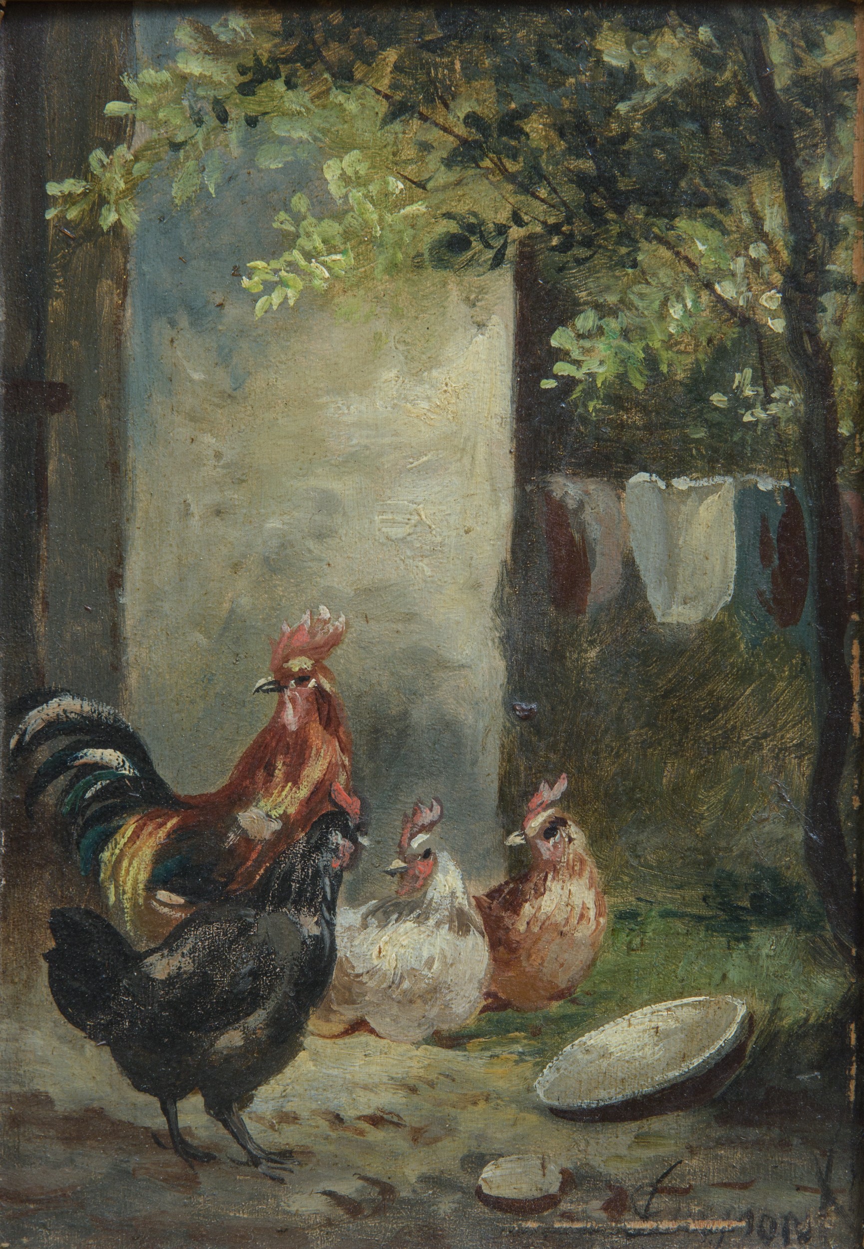 Fine XIX secolo, Pollai, olio su tavoletta