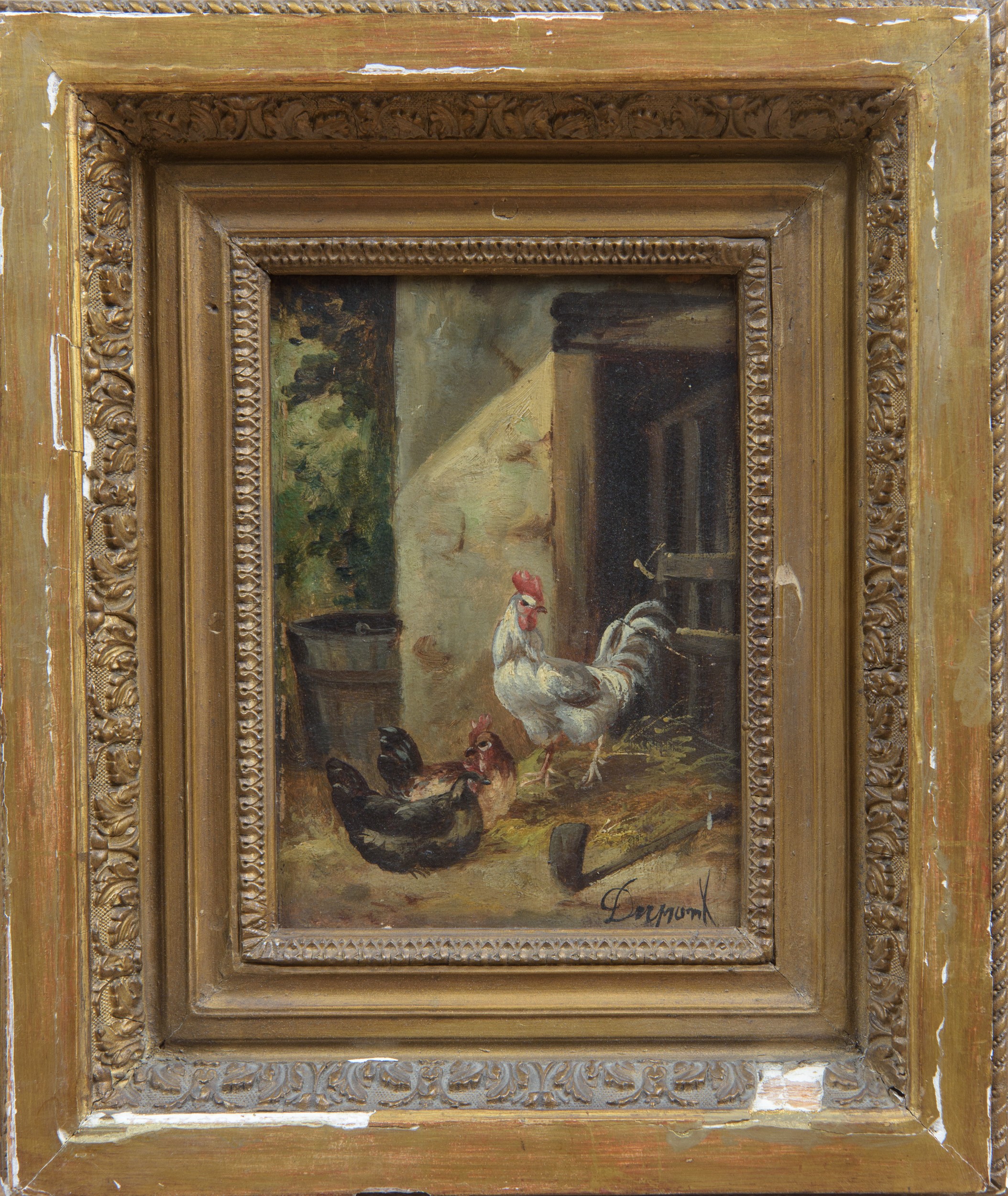 Fine XIX secolo, Pollai, olio su tavoletta