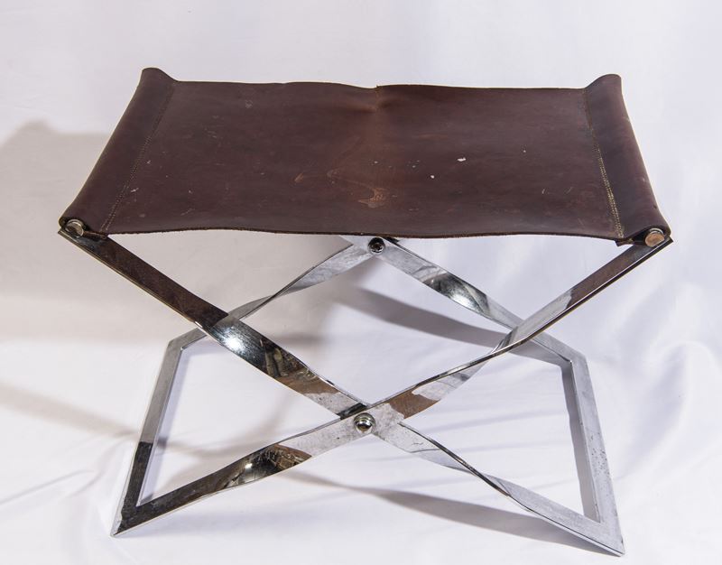 Poul Kjaerholm - Sgabello pieghevole in acciaio e cuoio