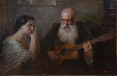 Il suonatore di chitarra, olio su tela