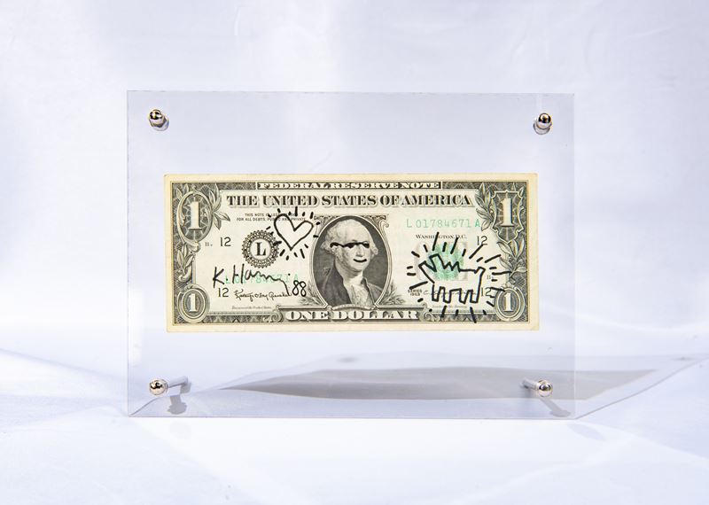 Keith Haring - One Dollar (disegno a pennarello su banconota, 1988)
