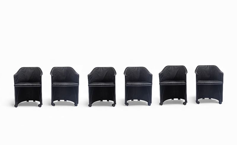 Afra e Tobia Scarpa - Sei poltroncine, mod. 'Artona', metallo e pelle