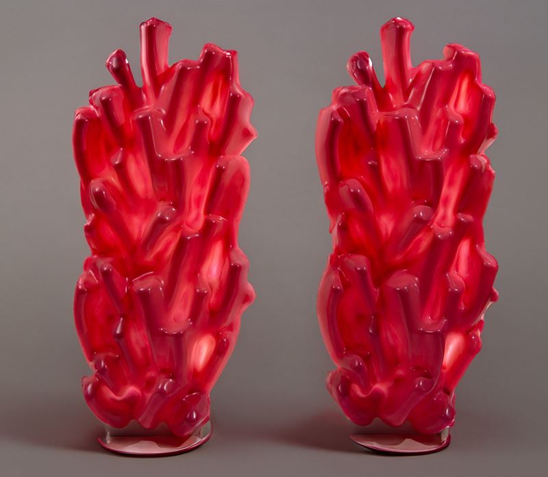 Manifattura italiana, Coppia di sculture luminose in materiale plastico