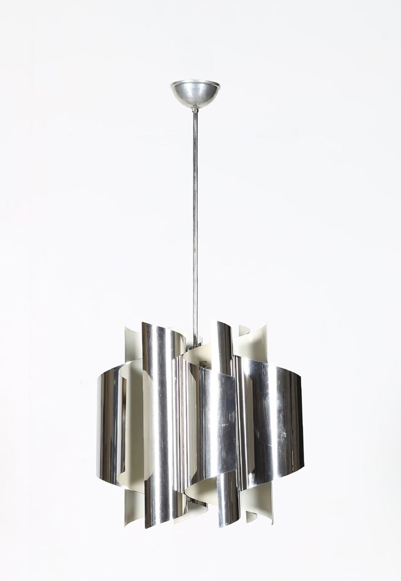 Lampada a sospensione, alluminio verniciato e metallo cromato, 6 luci