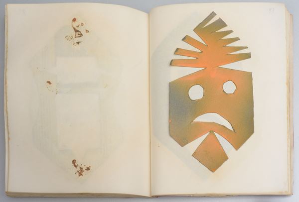 Alighiero Boetti - Libro rosso - Quaderno di lavoro con stencil e studi preparatori per la serie "Faccine"