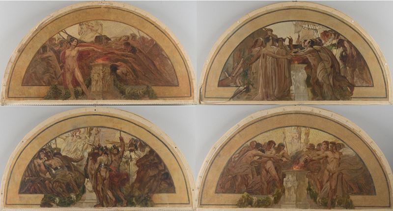 Quattro lunette raffiguranti scene allegoriche