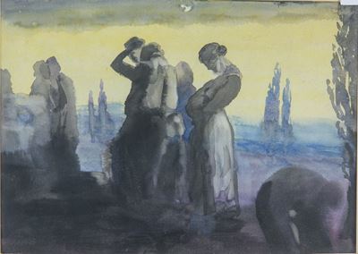 L'estremo addio / Paesaggio, acquerello su carta