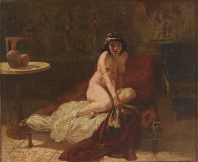 Scena d'interno con odalisca, olio su tela