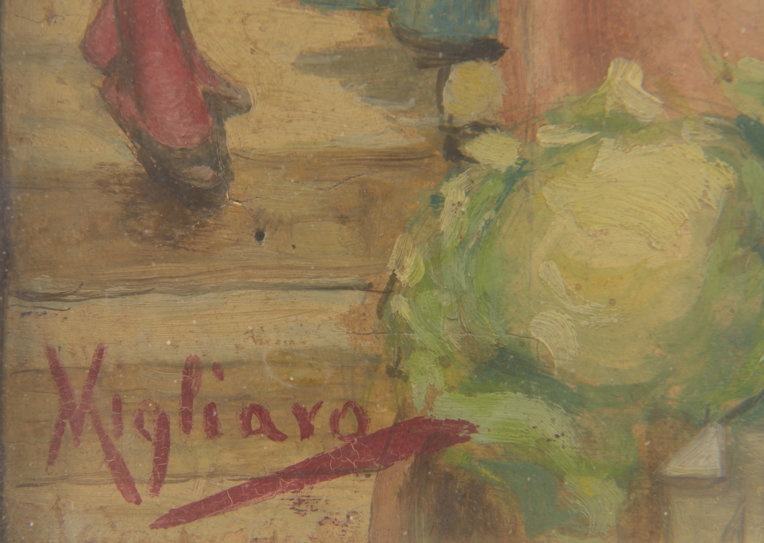 Vincenzo Migliaro - Scena di mercato, olio su tavola