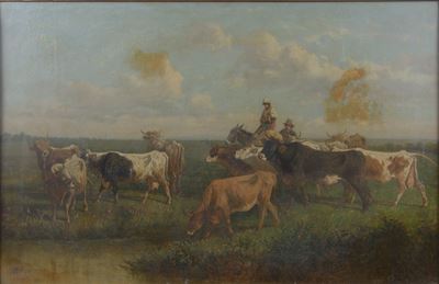 Scena campestre con armenti, olio su tela