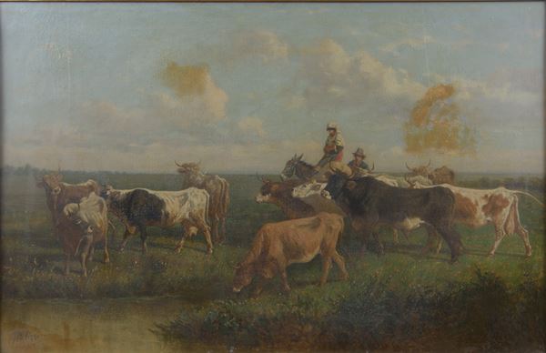 Giuseppe Palizzi - Scena campestre con armenti