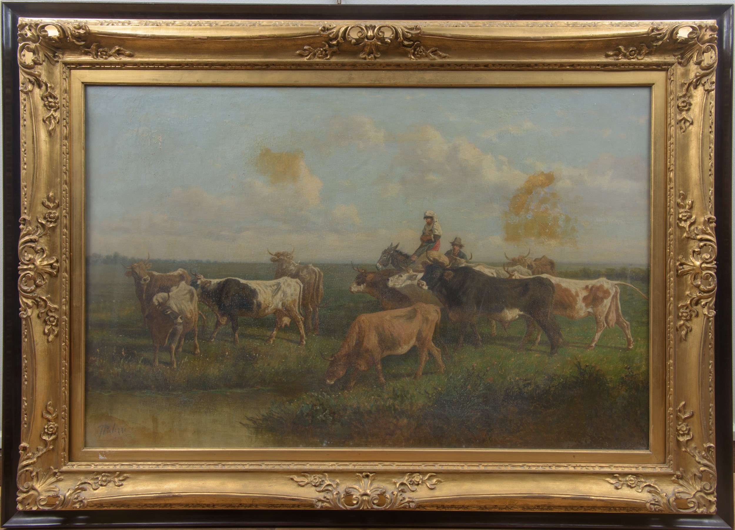 Giuseppe Palizzi - Scena campestre con armenti, olio su tela