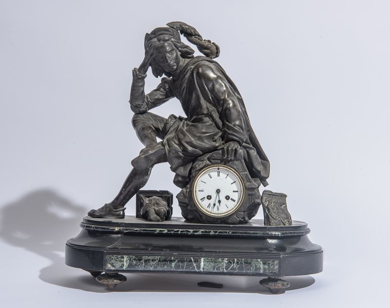 Francia, Napoleone III, Grande orologio con scultura in bronzo raffigurante Amleto