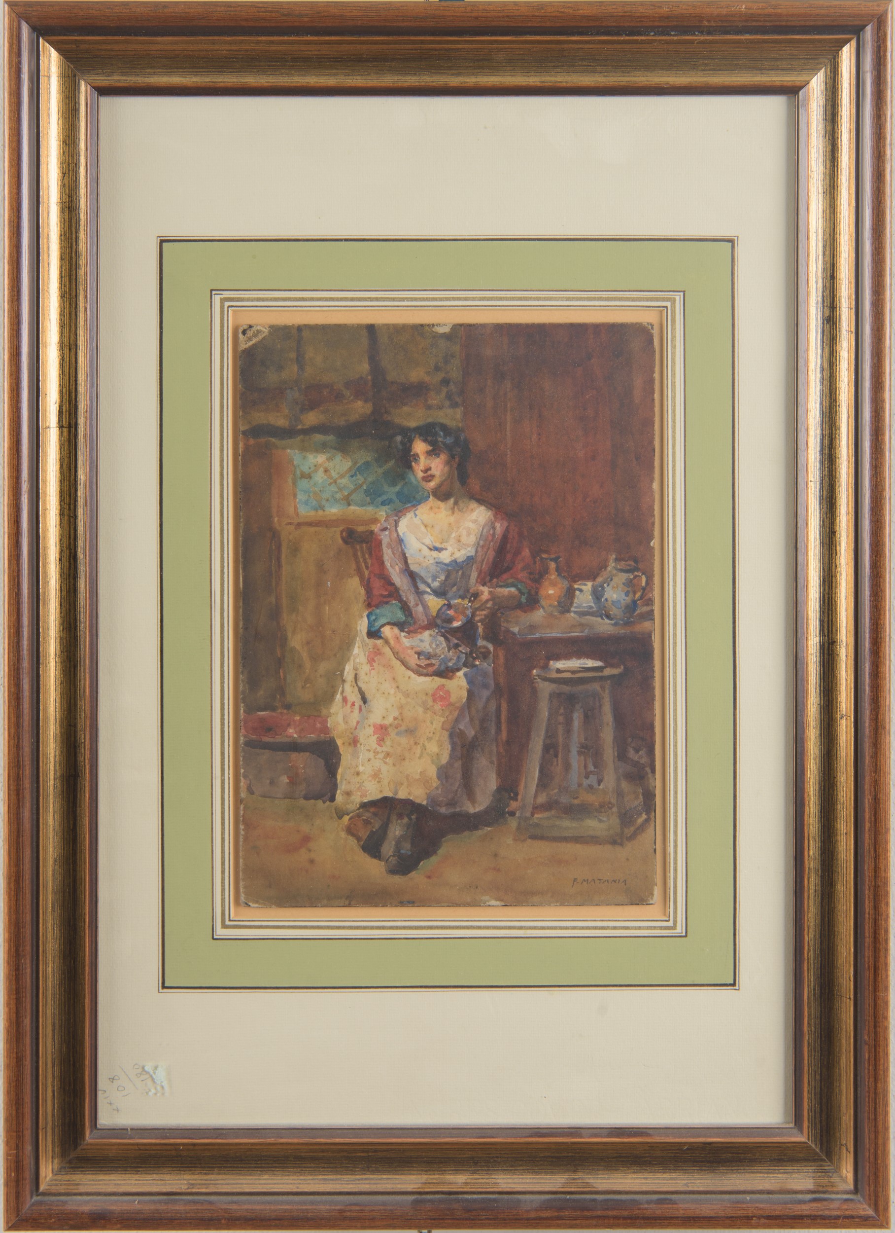 Fortunino Matania - Scena d'interno con figura femminile