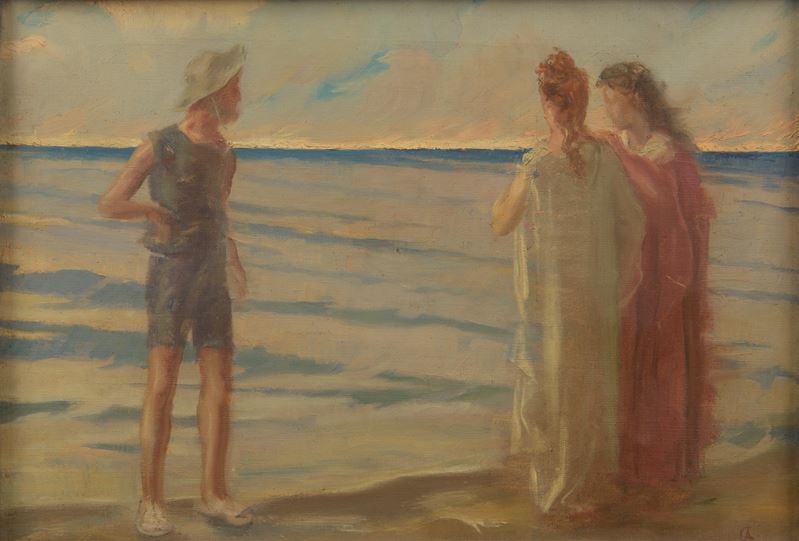 Antonio Calcagnadoro - Figure in riva al mare, olio su tela