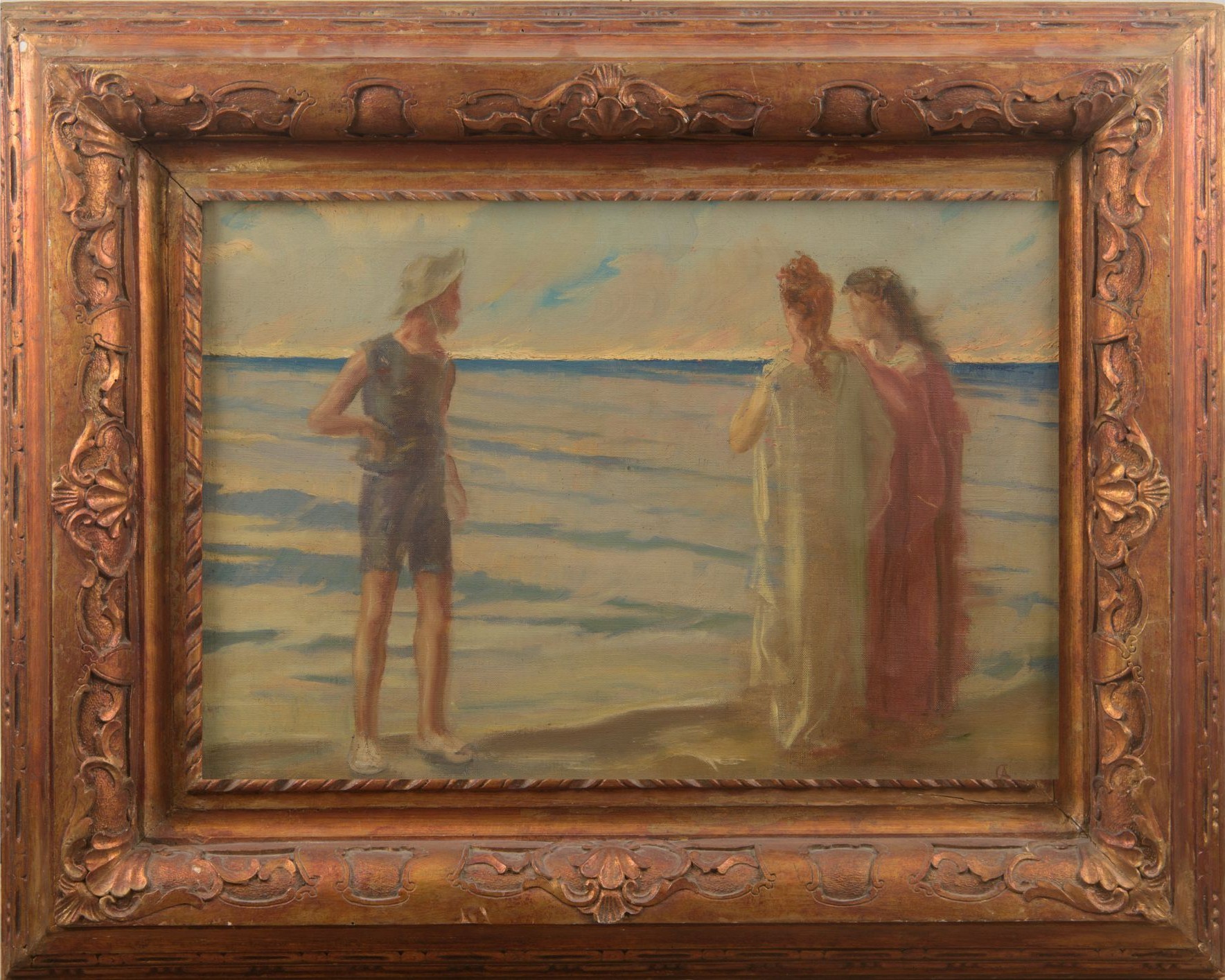 Antonio Calcagnadoro - Figure in riva al mare, olio su tela