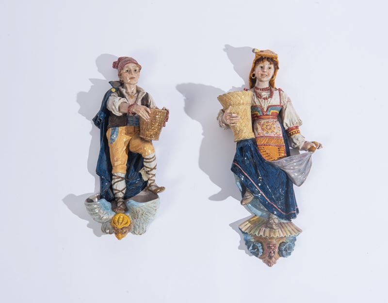 Ginori - Coppia di sculture raffiguranti Contadini