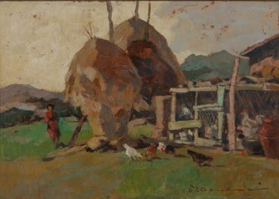 Paesaggio maremmano, olio su tavoletta
