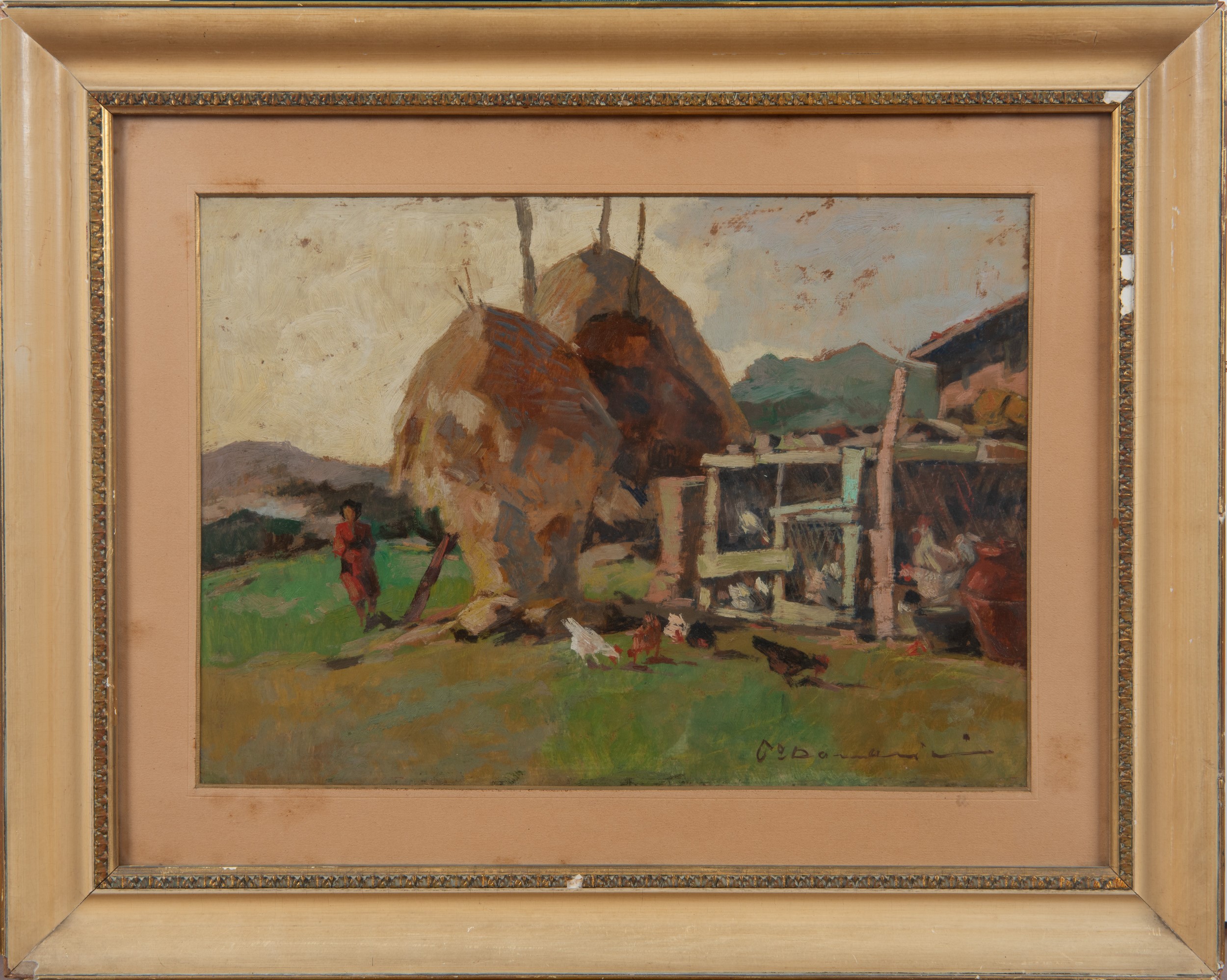 Carlo Domenici - Paesaggio maremmano, olio su tavoletta