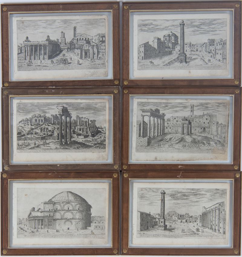Dodici incisioni tratte da "Vestigi dell'Antichitá di Roma Raccolti et Ritratti in Perspettiva co...