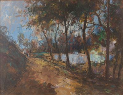 Paesaggio con figure, pastelli su carta