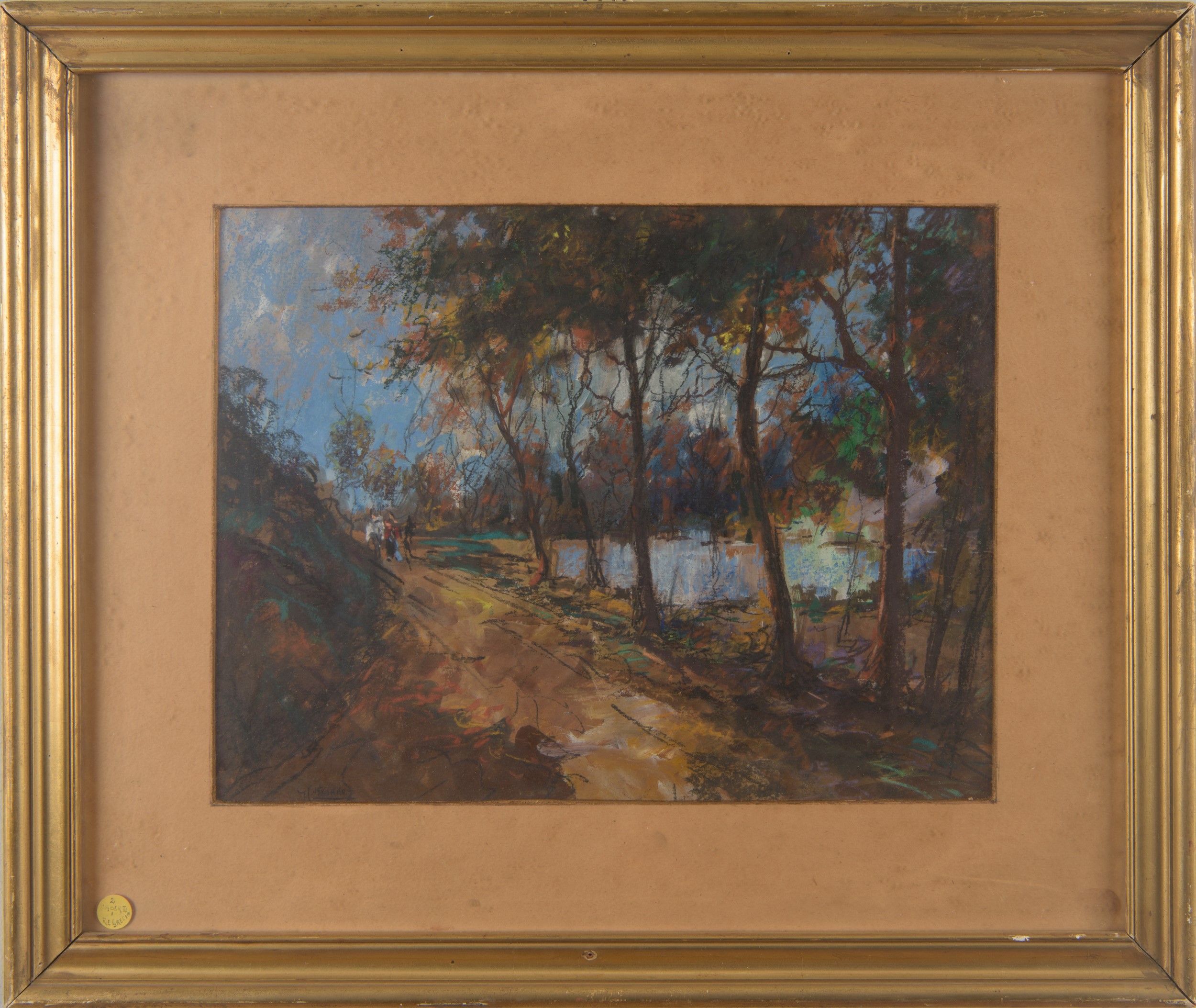 Giuseppe Casciaro - Paesaggio con figure, pastelli su carta