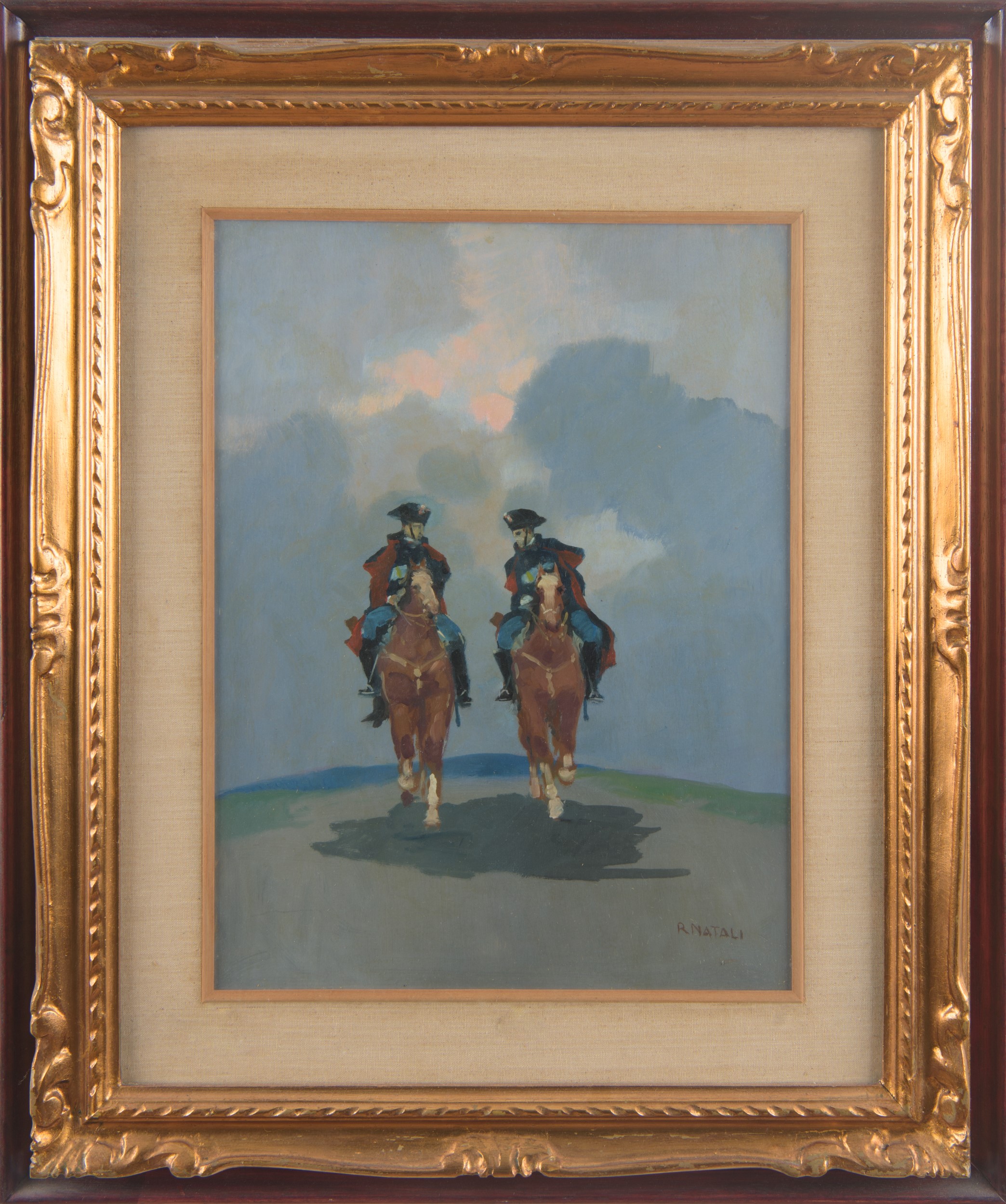 Renato Natali - Carabinieri a cavallo, olio su tavola