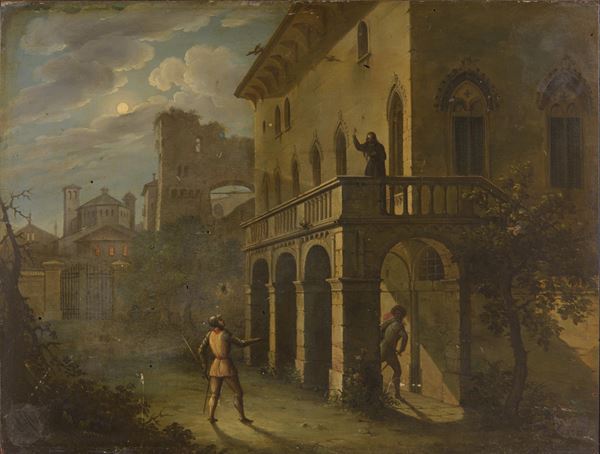 Giovanni Migliara - Paesaggio notturno con architetture e personaggi